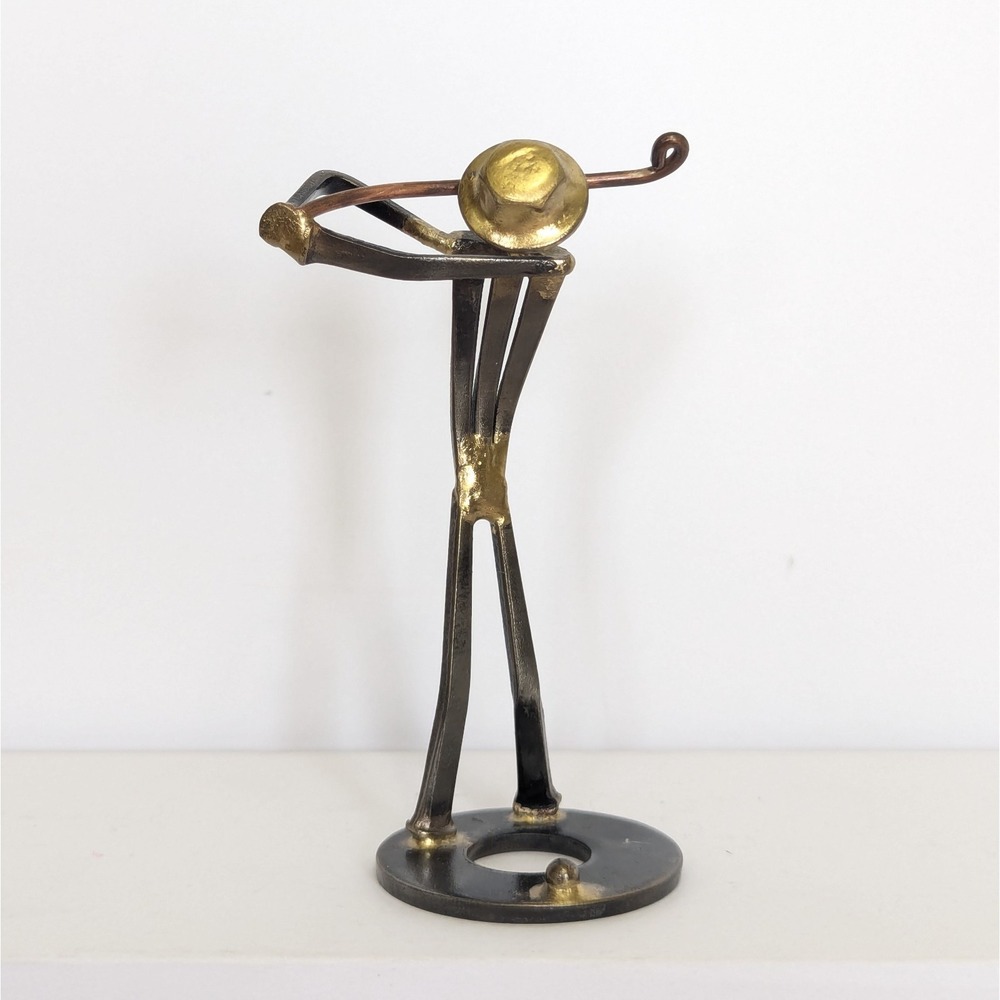 Vintage Brutalist Metal Nail Art Weld Sculpture Golfer Swing Golf Figure 4.5"